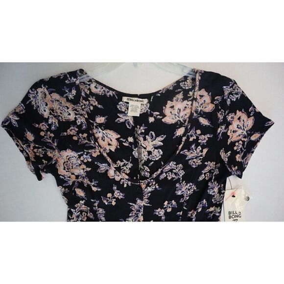Billabong J201EFES Women's Sz S Black Floral Short Sleeve Button Front Romper - Picture 8 of 13